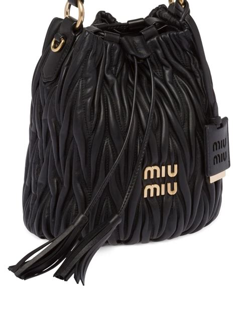 miu miu nappa leather and wicker bucket bag|Black Matelassé Nappa Leather Bucket Bag .